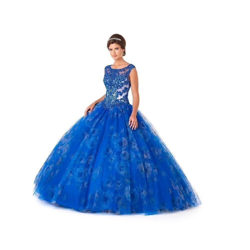 Bonny Bloom Floral Lace Ballgown Quinceañera 5908 Royal/Nude